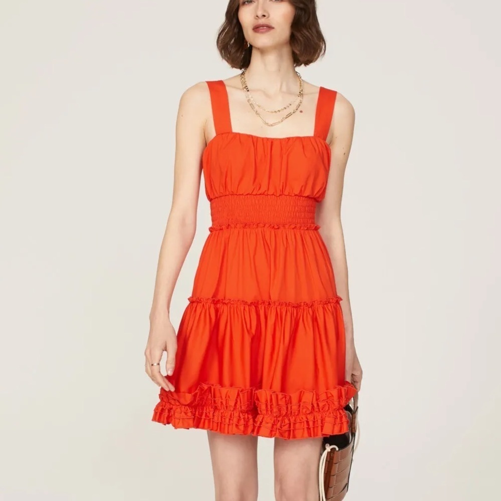 Jason Wu Red Orange Ruffle Mini Dress. Very good condition. Size 12. Retail $395